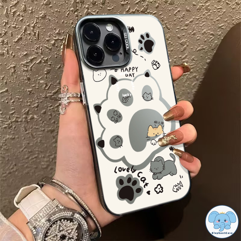การ์ตูนน่ารักลูกแมวดูเดิลตัวใหญ่รอยขีดข่วนปกหรูหรา iPhone 11 7Plus 15 13 XR 12 14 Pro Max 8 15 14 7 Plus SE X XS Max