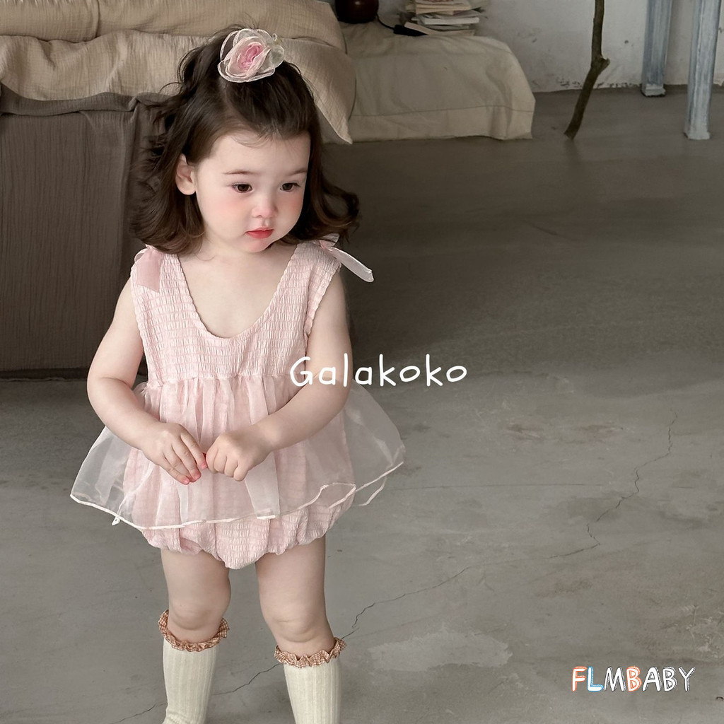 ฤดูร ้ อน Baby Onesie สีทึบ Ins สไตล ์ Bow Girls Romper