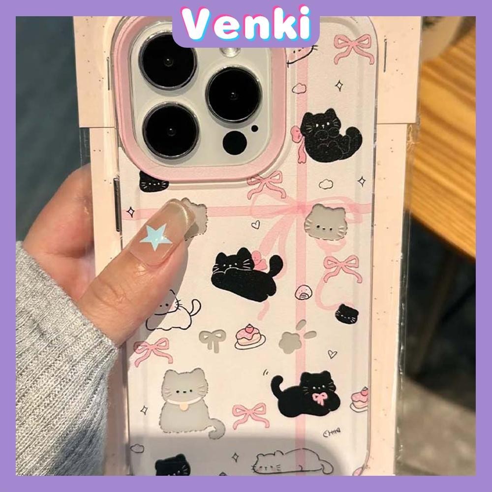 VENKI - สำหรับ iPhone 15 Pro Max เคสใส TPU ปุ่มชุบไฟฟ้าอ่อนป้องกันกล้องกันกระแทก ลายแมวโบว์ เข้ากันได้กับ iPhone 14 13 12 11 XS XR 7Plus 8 Plus