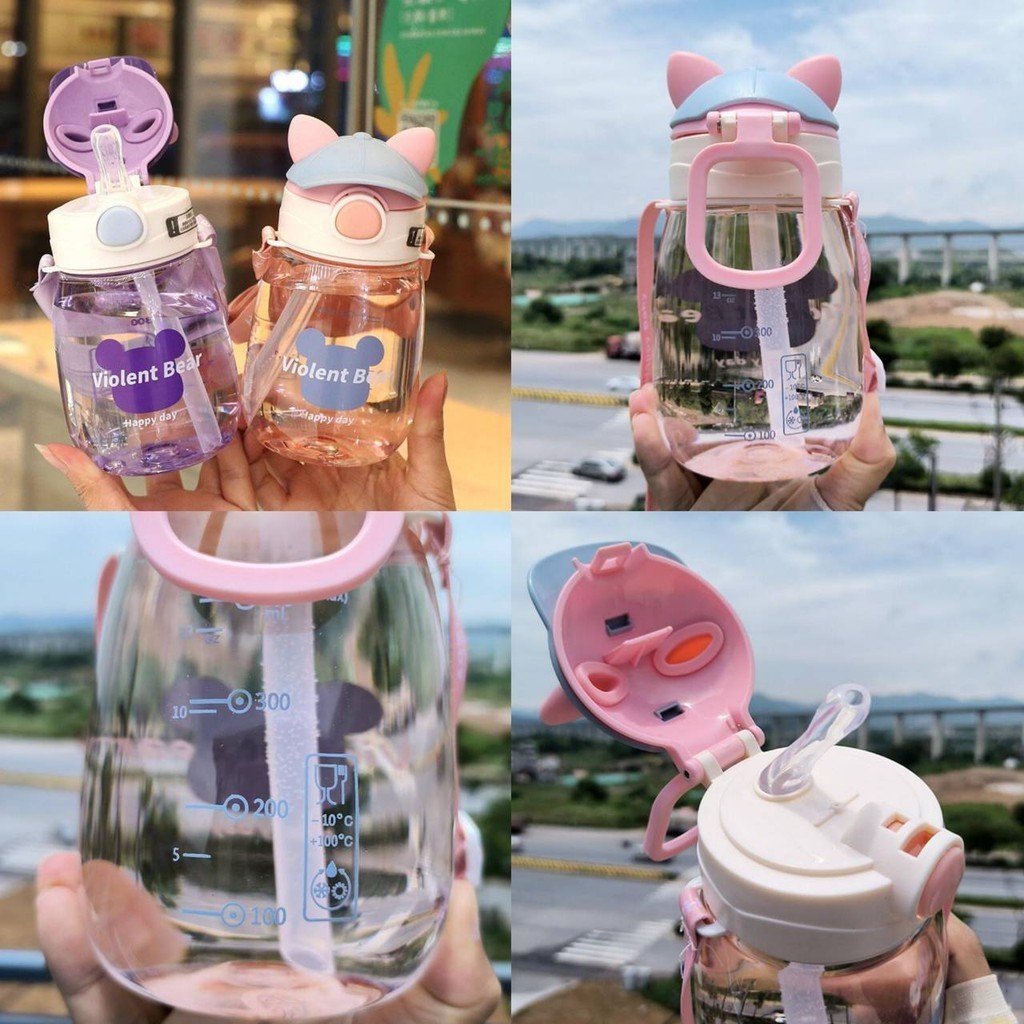 (พร้อมส่ง!) กระติกน้ำเด็ก สไตล์สดใส น่ารัก ขนาดพกพา แบบหลอดดูด หลอดเด้ง ขนาด 550ML