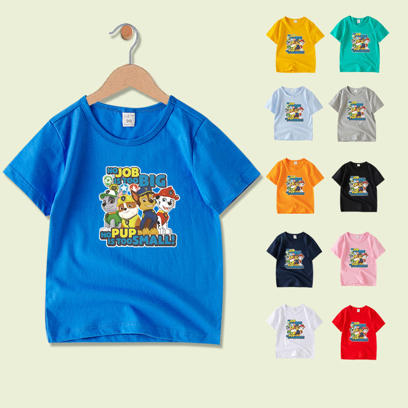 เสื้อผ้าเด็ก Paw Patrol การ์ตูนพิมพ์ 100% ผ้าฝ้าย เสื้อยืดเด็กแขนสั้น 8 สีชายหญิง NE045