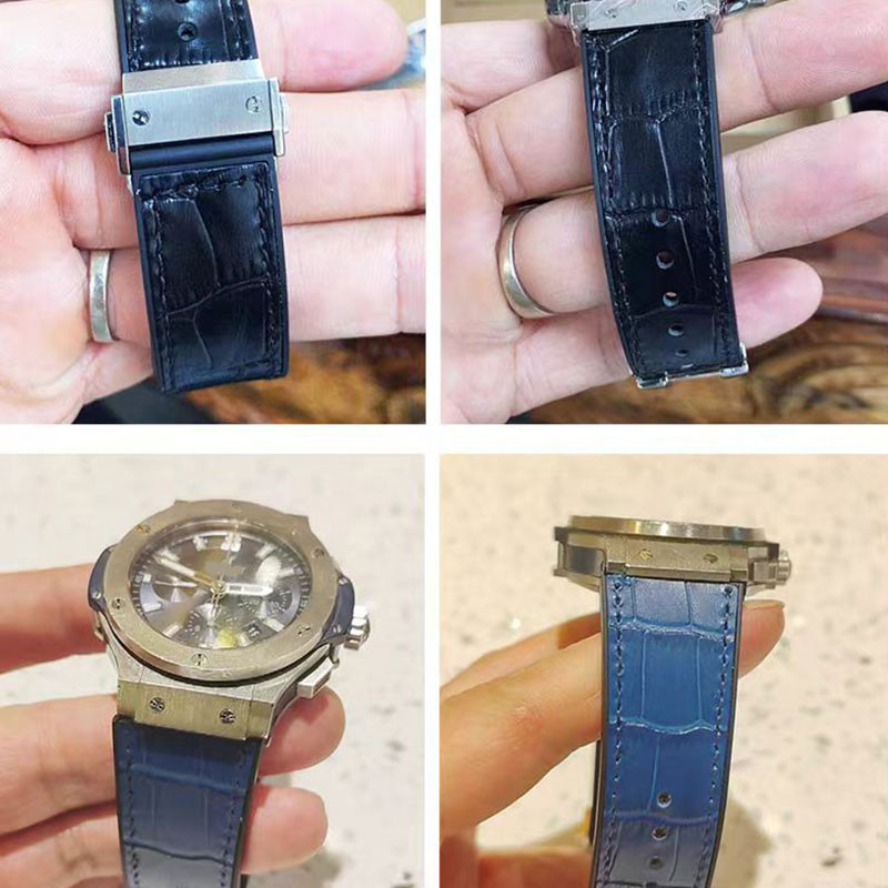 1925mm Vintage หนังสําหรับ HUBLOT BIG BANG Classic FUSION สายนาฬิกาซิลิโคนยาง Watchbands Cowhide สร้อยข้อมือผู้หญิงผู้ชายคลาสสิกนาฬิกาอุปกรณ์เสริม