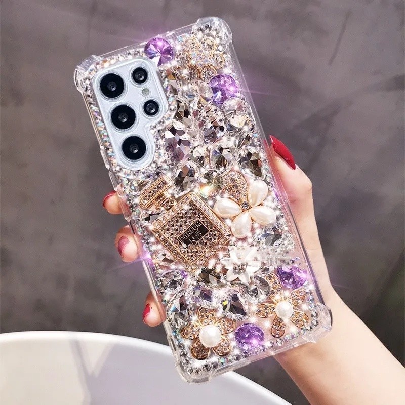 SAMSUNG หรูหราbling Rhinestone Glitterดอกไม้กลิ่นหอมกระเป๋าเคสโทรศัพท์สําหรับSamsung S24 S23 S22 S21 S20 Ultra Plusหมายเหตุ20 Ultra A55 A35 A25 A15 A05 กันกระแทกนุ่มปกหลัง