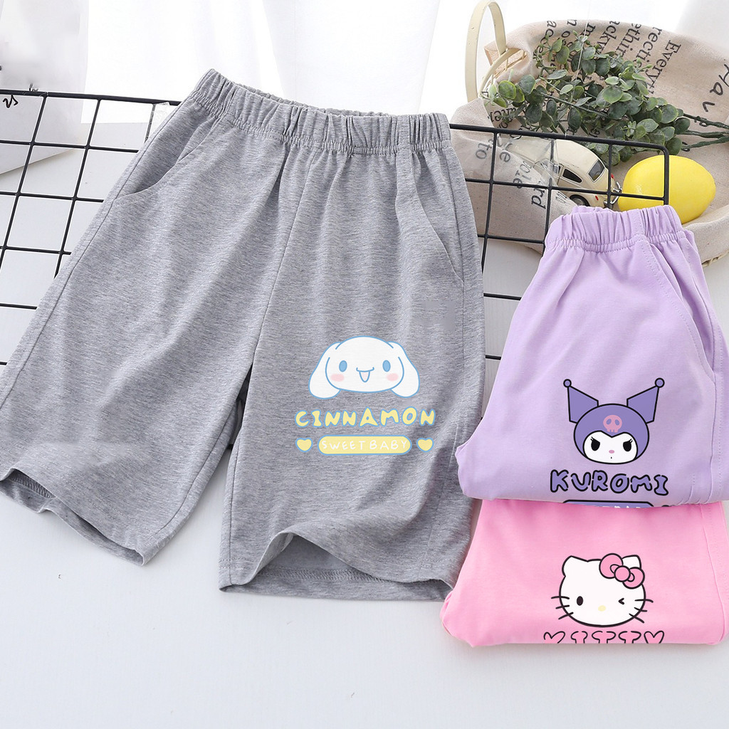 กางเกงกีฬาขาสั้น ลาย Hello Kitty Kuromi StellaLou สําหรับเด็กผู้หญิง 2023
