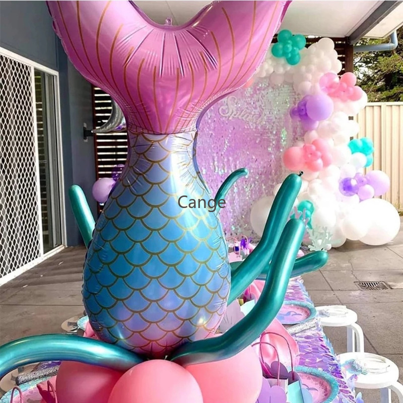 Gradient Mermaid Tail บอลลูนรอบฟอยล์บอลลูนเด็กวันเกิดตกแต่ง Baby Shower Globos - รูปที่ 7