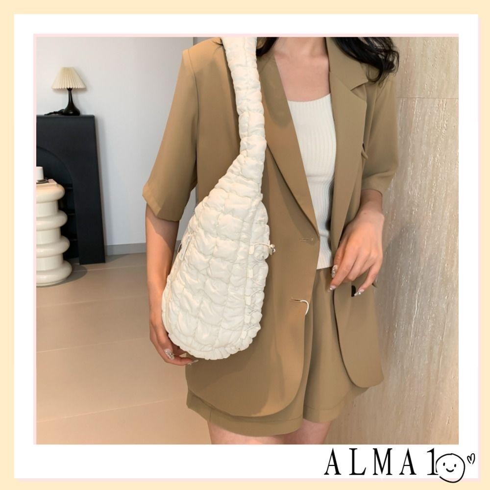 Alma Nylon Chest Bag, Advanced Sense Large Capacity Pleated Cloud Bag,Crossbody Bag Fashion Lightweight Single Shoulder Bag