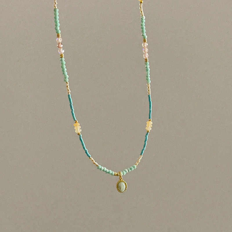 Retro สีสันหินธรรมชาติสร ้ อยคอลูกปัดหญิง Elegant