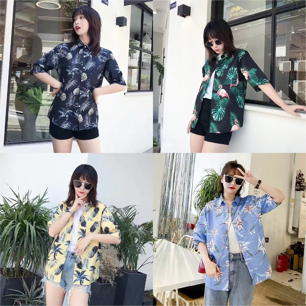 NEW Jie's shopเสื้อฮาวาย เสื้อเชิ้ตแขนสั้น พิมพ์ลาย เสื้อเชิ้ตแฟชั่น สำหรับผู้หญิงและผู้ชาย2024 JY4