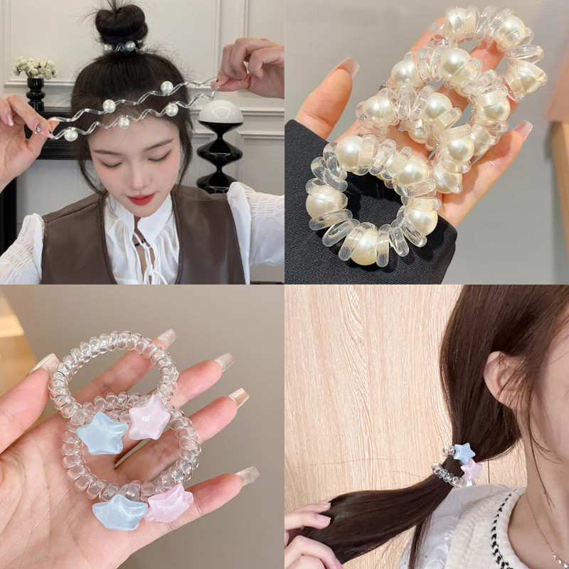 ใหม่โปร่งใสไม่มีรอยต่อ Pearl Star โทรศัพท์ Line Hairband น่ารักสาวหวานยืดหยุ่นสูงทนทานผมสายไฟอุปกรณ์เสริมผม