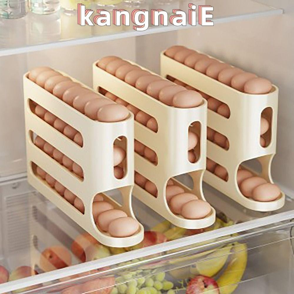 Kangnai ที่วางชั้นวางไข่แบบเลื่อนอัตโนมัติ, กล่องเก็บไข่ 4 ชั้นในครัวเรือน, ประหยัดพื้นที่ความจุขนาดใหญ่อัตโนมัติเลื่อนตู้เย็นออแกไนเซอร์ครัวทุ่มเท