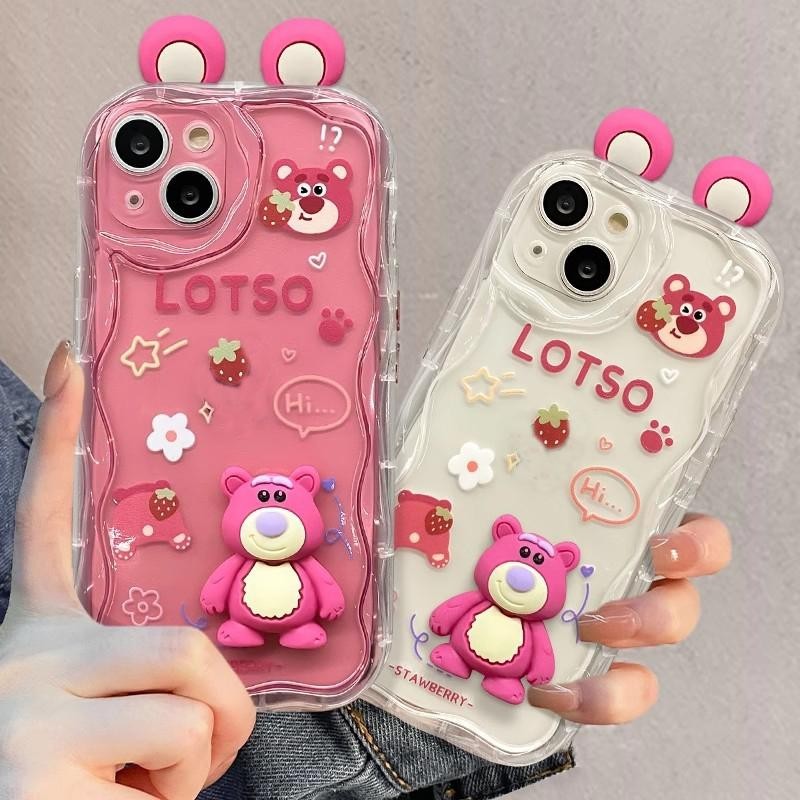 น่ารัก三维ตุ๊กตาล็อตโซ่หูหมีปลอกสําหรับrealme C65 12 5G Pro Plus C67 C11 C35 C12 C15 C21 C30 5 5S 5I 6I Shellนุ่มเคสใสฝาครอบกันชน
