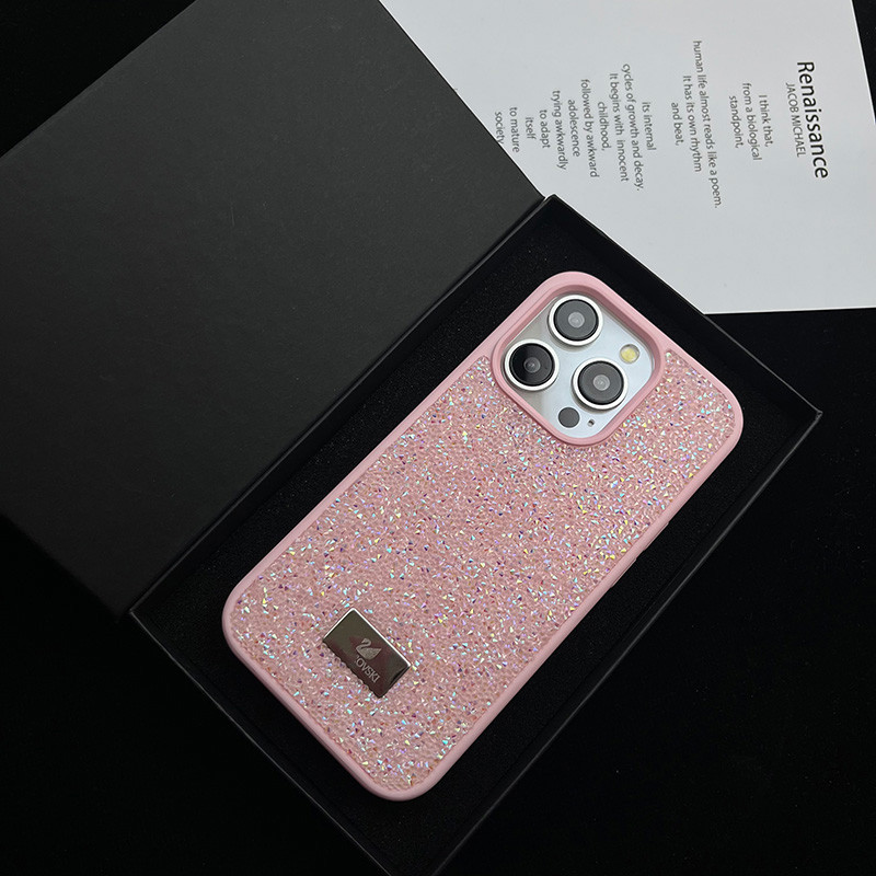 สีชมพู Swarovski หรูหรา Rhinestone พรีเมี่ยมแบรนด์หรู Drop ทนต่อการตกเคสโทรศัพท์สําหรับ iphone 15promax 14 13 12 11 Pro Max 14plus 11pro XsMax XR X Xs 7 8plus ปกหลัง