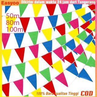 50/80/100 Meter 150Pcs Bendera Segitiga Warna Warni  Bendera Kain Segitiga Bendera Hias Festival COD