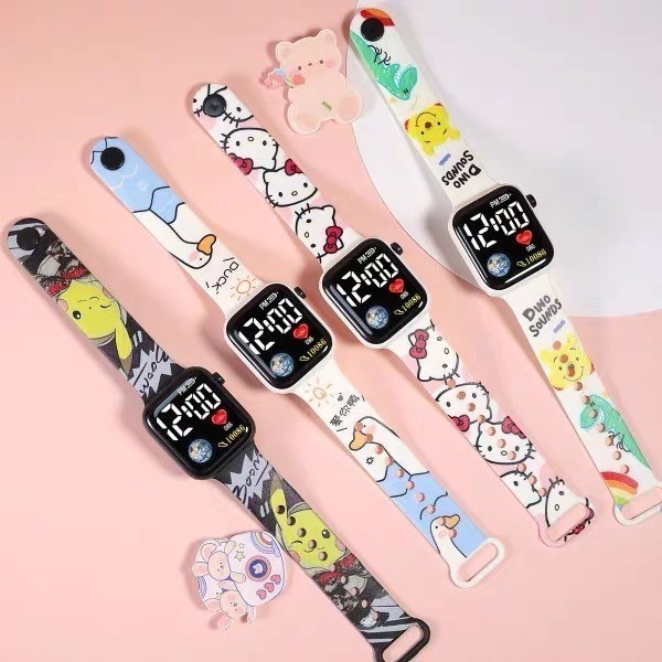 Kawaii Sanrio นาฬิกา Cinnamoroll Melody เด็ก LED Luminous นาฬิกา Kuromi Hello Kitty นักเรียนนาฬิกาข้อมือเด็กของขวัญวันเกิดของเล่น