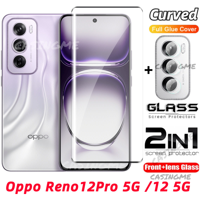 Oppo Reno12 12Pro 5G 2024 ฟิล์ม 2 in 1 ป้องกันหน้าจอสําหรับ Oppo Reno 12 Reno12 OppoReno12 Pro 12Pro Plus 5G 4G 2024 กระจกนิรภัยฟิล์มด้านหน้าด้านหลังเลนส์