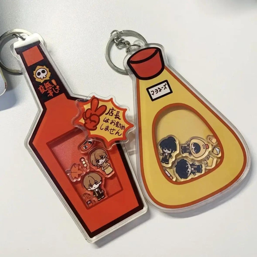Gintama Shake อะนิเมะพวงกุญแจ Okita Sougo ซอสพริกอะคริลิค Key Chain Hijikata Toushirou Mayonnaise พวงกุญแจกระเป ๋ าจี ้ ของขวัญ