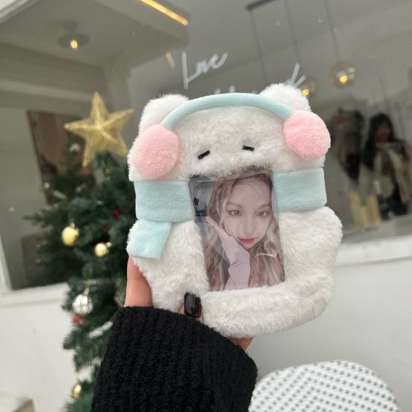 Steve น ่ ารัก Earmuffs Cat Plush Card Holder 3 นิ ้ ว Photo Card Campus Card Holder จี ้