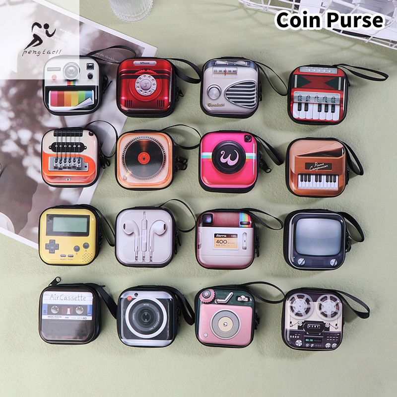 Pengtao11 1 Pc กระเป๋าใส่เหรียญนักเรียนน่ารัก Retro เครื่องดนตรีออกแบบกระเป๋าสตางค์สําหรับสาวแบบพกพาน่ารักกล่องเก็บขนาดเล็กใหม่