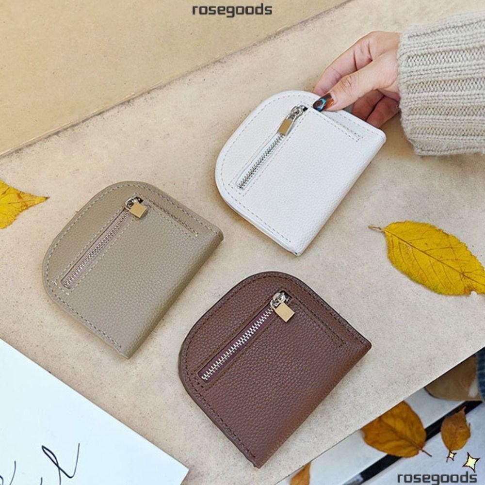 กระเป๋าสตางค์ หนัง PU ใบสั้น แต่งซิป ขนาดเล็ก แบบพกพา สีพื้น สําหรับนักเรียน