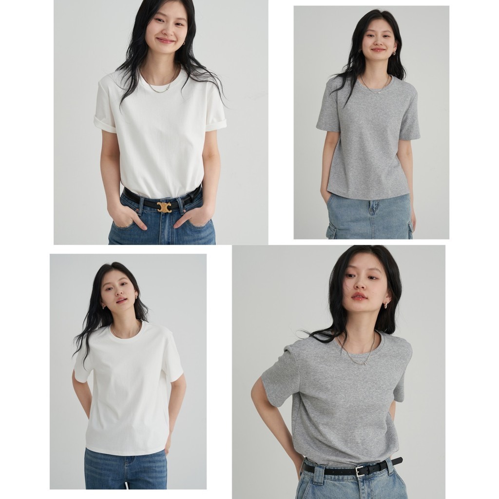 Bella Shop ง่ายๆ เสื ้ อยืดสีพื ้ นฐานสีทึบ เสื้อยืด