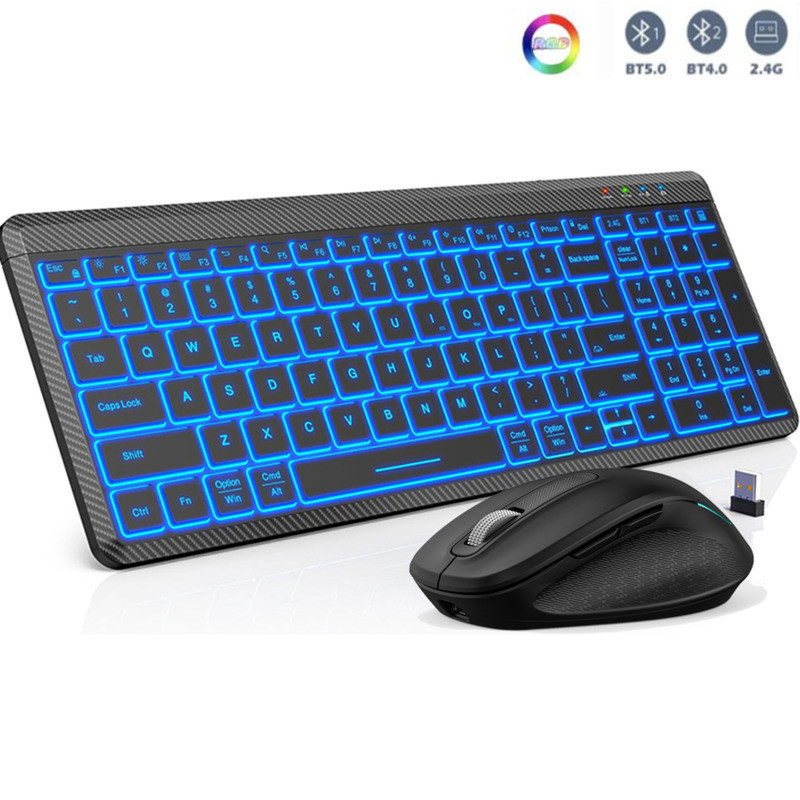 ชุดคีย์บอร์ดและเมาส์ไร้สายเงียบ RGB Backlit 2.4G ชุดคีย์บอร์ดและเมาส์ไร้สายแบบชาร์จไฟได้สองโหมดสําหรับเดสก์ท็อป/แล็ปท็อป