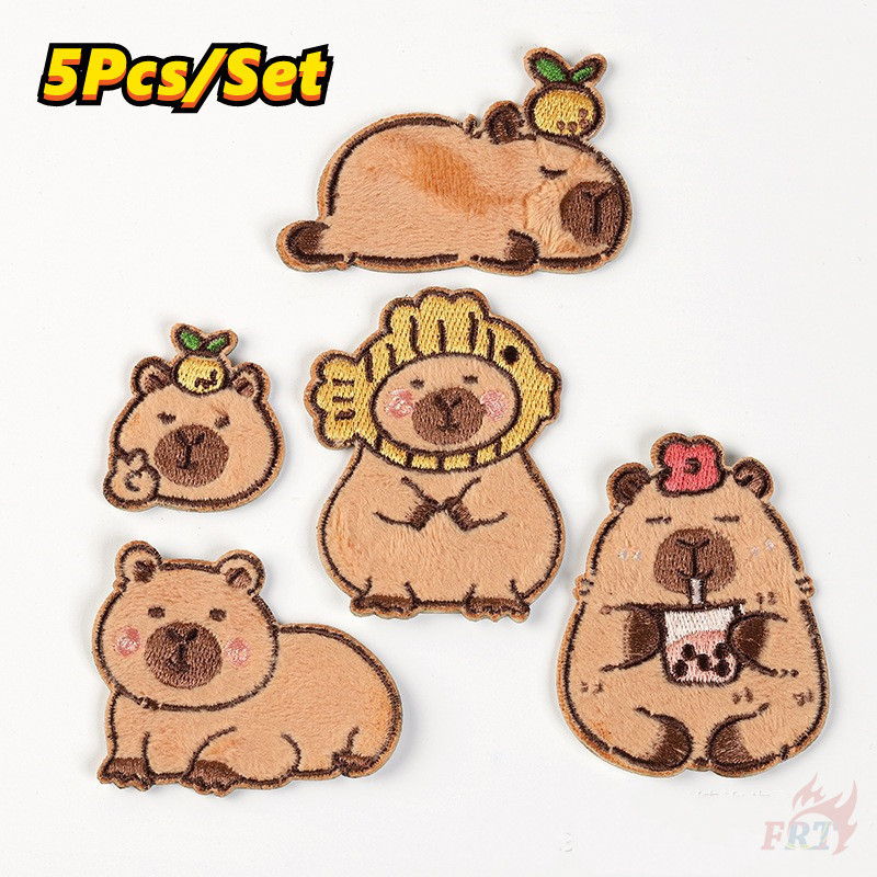 Capybaras Leisure Time Q-1 Plush Self-กาว Patch 5 ชิ้น/เซ็ต DIY เย็บบนเหล็กบนป้ายเย็บปักถักร้อยตกแต่ง