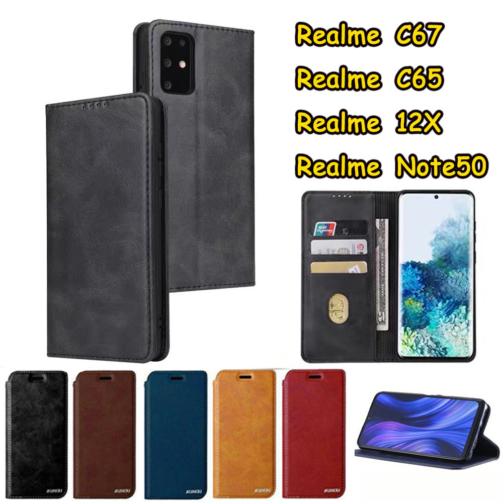 เคสโทรศัพท์มือถือ Realme 12/5G 12X 12Plus 12Pro+ C65 C67 4G เคสฝาพับ ตั้งได้ ล็อคได้ เคสกันกระแทก C53 C51 ใส่บัตรได้
