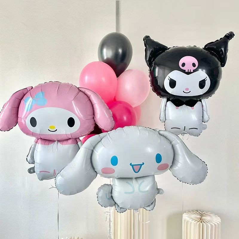 Melody Kitty Sanrio Kuromi ฟอยล์บอลลูนตุ๊กตาบาร์บี้สีชมพู Kuromi Theme วันเกิด Christening Party ตกแต่ง 40 นิ้วสีดําจํานวนลูก