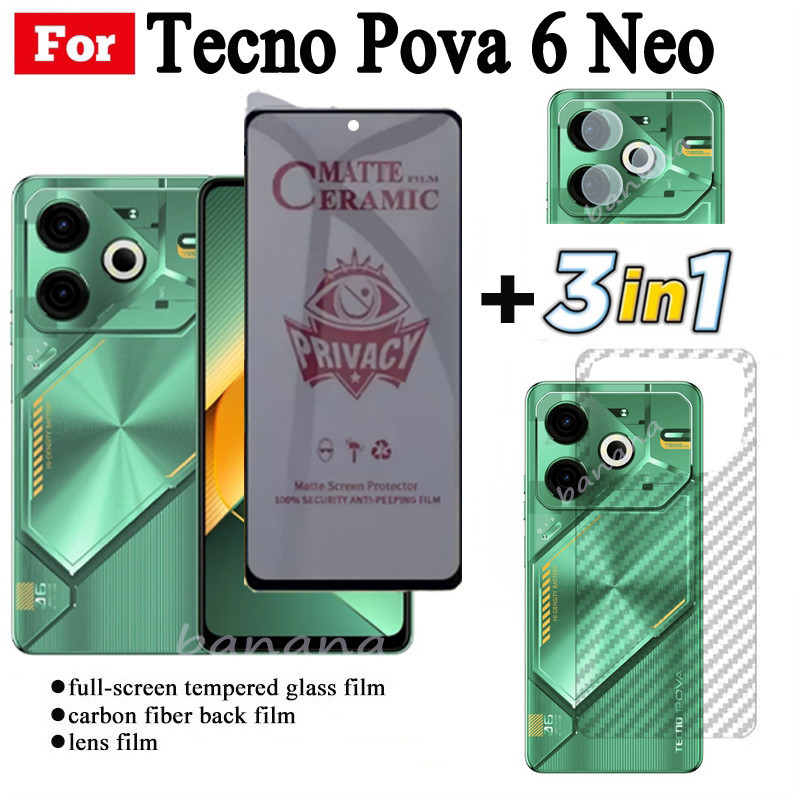 3 IN 1 Tecno Pova 6 Neo Anti-Spy Privacy ฟิล์มเซรามิคสําหรับ Tecno Pova 6 Pro 5 Pro Camon30 Pro เลนส์กล้องกระจกป้องกันหน้าจอและฟิล์มด้านหลัง