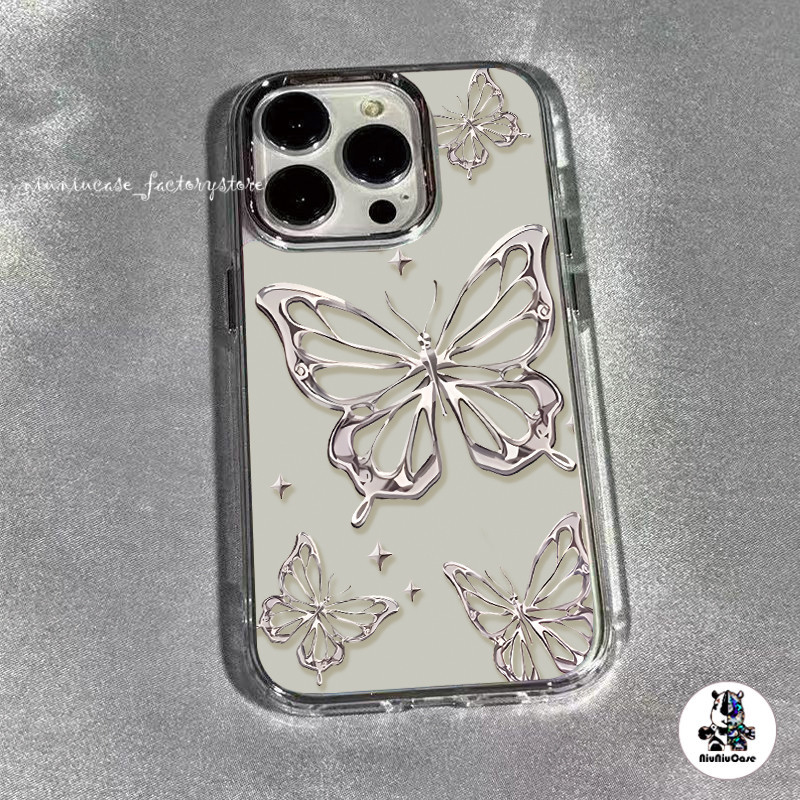 ลายผีเสื้อสีเงิน รูปแบบสาวหยิก For iPhone 11 13 12 14 15 Pro Max X XR XS 7 8 Plus เคส รูปแบบโปร่งใส ซิลิโคนนุ่มกันกระแทก - รูปที่ 3