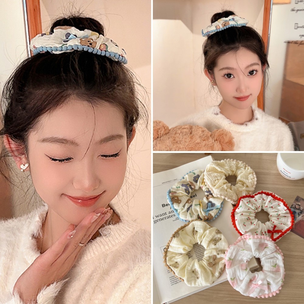 โบว์หมีฝรั่งเศสนุ่มสาวยืดหยุ่นสูงทนทานลําไส้ขนาดใหญ่ห่วงผม