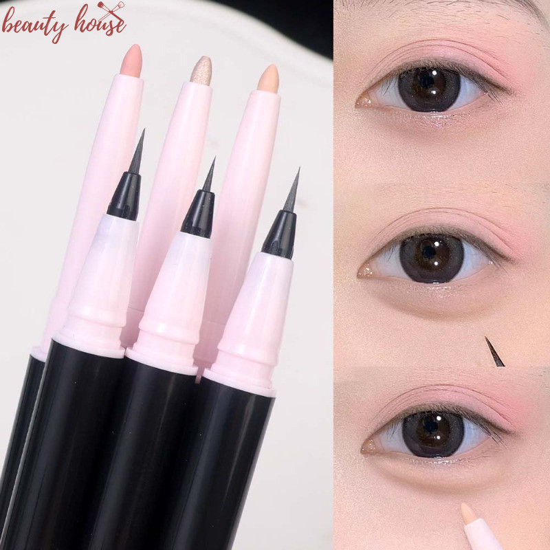 2 ชิ้น Double Head Highlighter Pen - Eye Makeup Cosmetic - Under Eye Enlargement Pen - Nude Liquid Eyeliner Stick - Lying Silkworm Pencil - อายแชโดว์ปากกา - กันน้ํายาวนาน