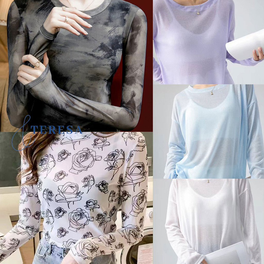 สินค้าใหม่ล่าสุด เสื้อซีทรูแขนยาวสุดเซ็กซี่สำหรับสาวๆ สไตล์เกาหลี
