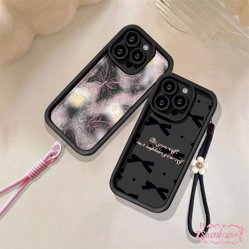 MATA สีดํา Bow Knot Dream รูปแบบผีเสื้อเคสโทรศัพท์ป้ายแขวนสายคล้องกรณี Realme C51s C55 C25s C51 C53 