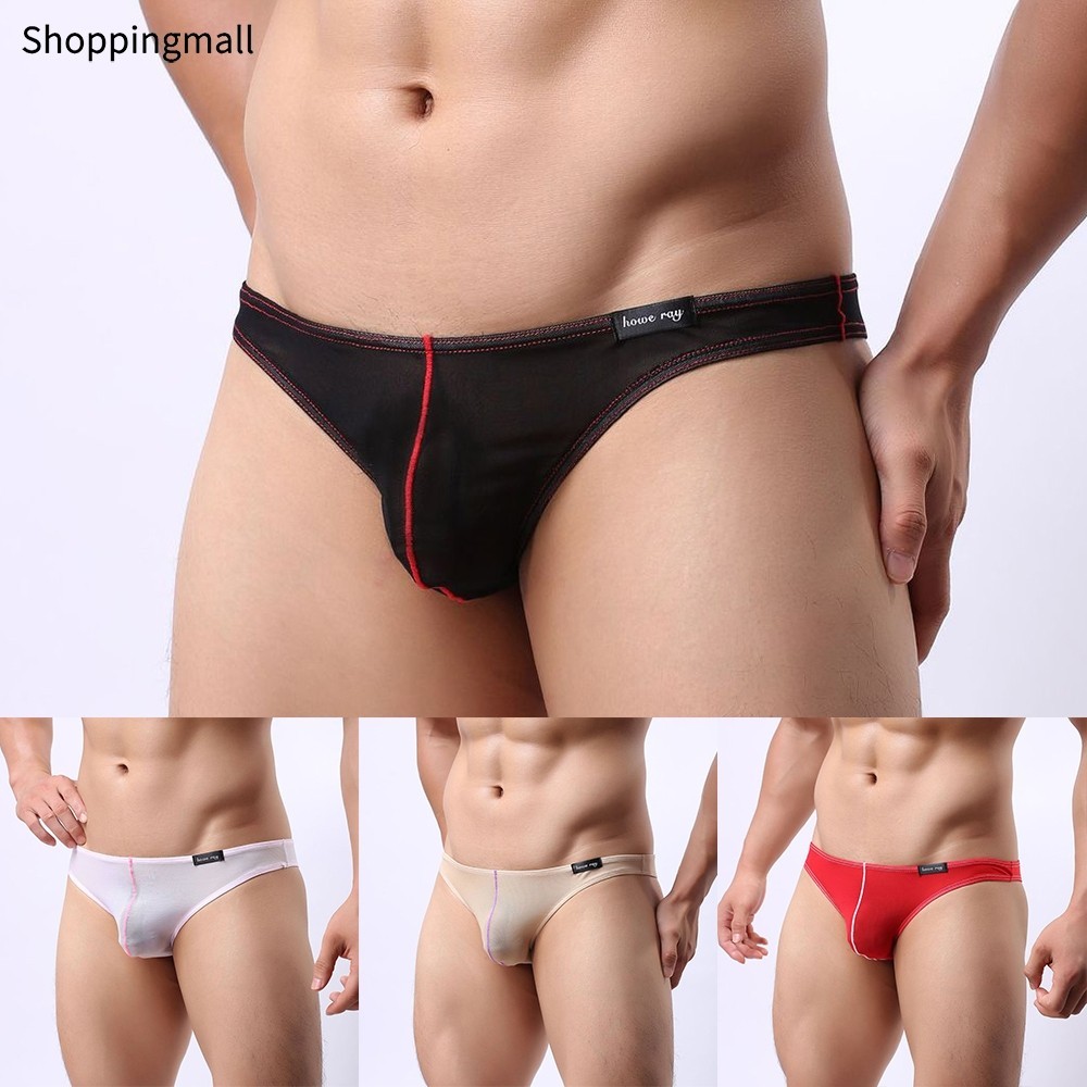 [สต็อก]Mens Sexy Mesh See Through Briefs Pouch Underpants Bikini Lingerie ชุดชั้นใน
