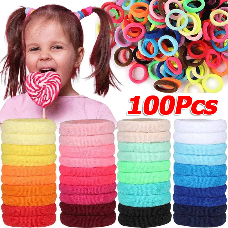 100ชิ้นที่มีสีสันไนล่อนวงผม/2เซนติเมตรสาวยืดหยุ่นเชือก/เด็กไม่เสียหายหางม้าผูก