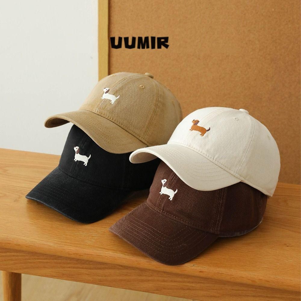UUMIR หมวกเบสบอล หมวกทรงปีกกว้างปักลายดัชชุนด์ หมวกกันแดดระบายอากาศแบบลำลองสไตล์เกาหลี