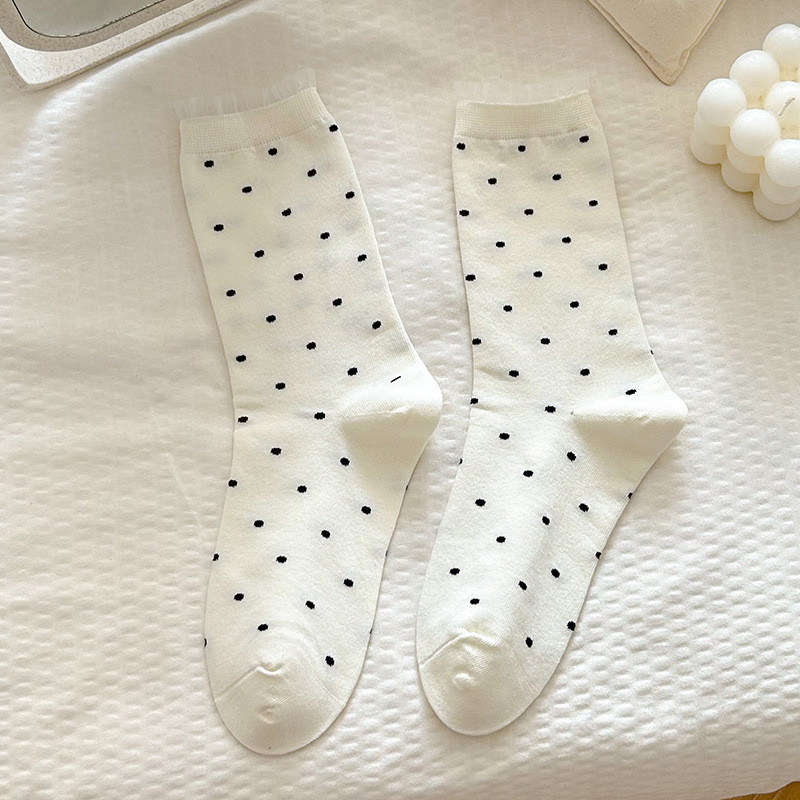 สีขาว Polka Dot Love ขอบลูกไม้ Lolita สาวหวาน All-Match ฤดูร้อนถุงเท้ากลางหลอดผู้หญิง - รูปที่ 6