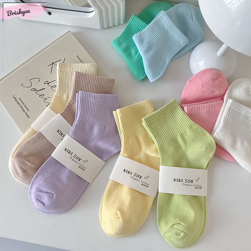 Hottrend ถุงเท้าข้อสั้นผ้าฝ้ายเนื้อนุ่ม ถุงเท้าผู้หญิงสไตล์ Unisex ที่พิกัดง่าย ถุงเท้าผ้าฝ้ายคอกลางผู้หญิง