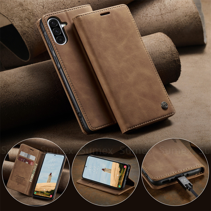 Retro หนังสําหรับ Samsung Galaxy A56 A36 A26 A16 A06 A57 A37 A27 A17 A07 A55 A15 LTE 4G 5G แม่เหล็กกระเป๋าสตางค์ช่องเสียบการ์ดเคสโทรศัพท์ขาตั้งปลอกกันกระแทกกันชน