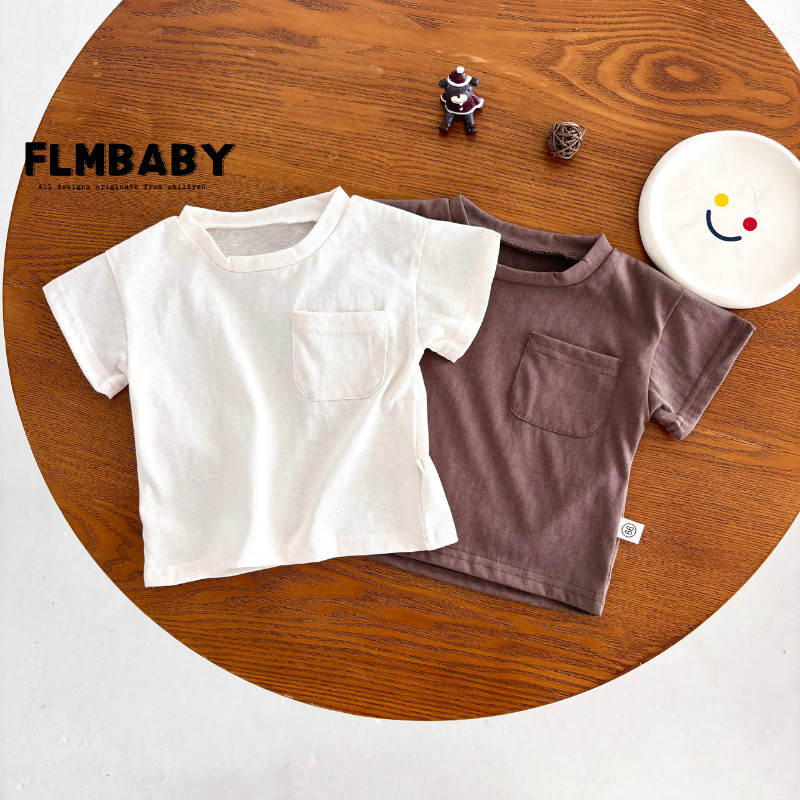 ฤดูร้อนผ้าฝ้ายนุ่มแขนสั้นสีทึบเสื้อเสื้อผ้าเด็กทารก0-24เดือน
