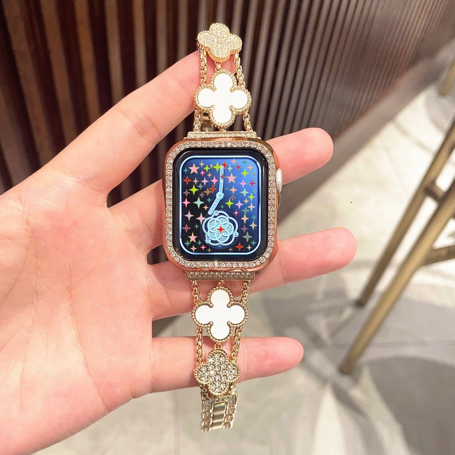 Fashion Clover Metal Watch Band For i Watch Series 11,10 9 8 7 6 5 4 3  1 SE,se2 Size 41mm 45mm 42mm