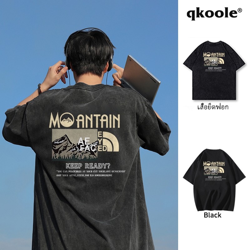【ส่งจากไทย】 เสื้อยืดฟอก oversize ทรงหลวม เสื้อยืดคอกลมแขนสั้น