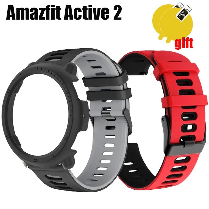 สายนาฬิกาซิลิโคนเปลี่ยนเคสพีซีสําหรับ Amazfit Active 2 เคสป้องกันหน้าจอ TPU แบบนุ่มสําหรับ Amazfit Active2