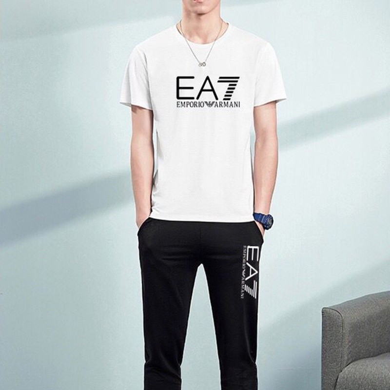 Emporio Armani EA7 เสื้อยืดลําลอง แขนสั้น คอกลม สําหรับผู้ชาย S-5XL เสื้อยืดคอตตอน