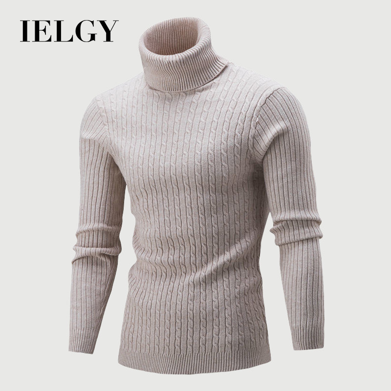 IELGY ผู้ชายถักเสื้อสวมหัวฤดูหนาวที่อบอุ่นเยาวชนคอเต่าเสื้อกันหนาวสีทึบ