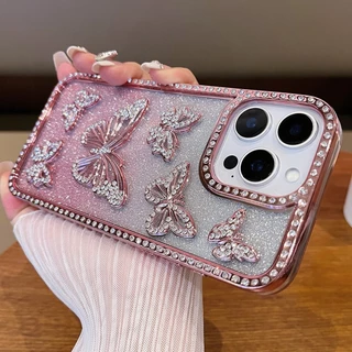 เคสโทรศัพท์สําหรับiphone 16 15 Pro Max 11 14 13 12 ผู้หญิงแฟชั่นหรูหราRhinestoneผีเสื้อDecor Shining Anti-scratch Soft TPUโทรศัพท์มือถือฝาครอบป้องกันFall-proof Shell