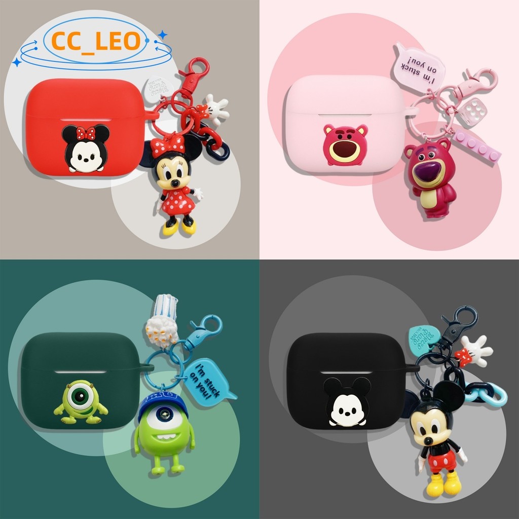 For OPPO Enco Buds3 Pro Case Cartoon Monster University Keychain Pendant Cute Strawberry Bear OPPO E