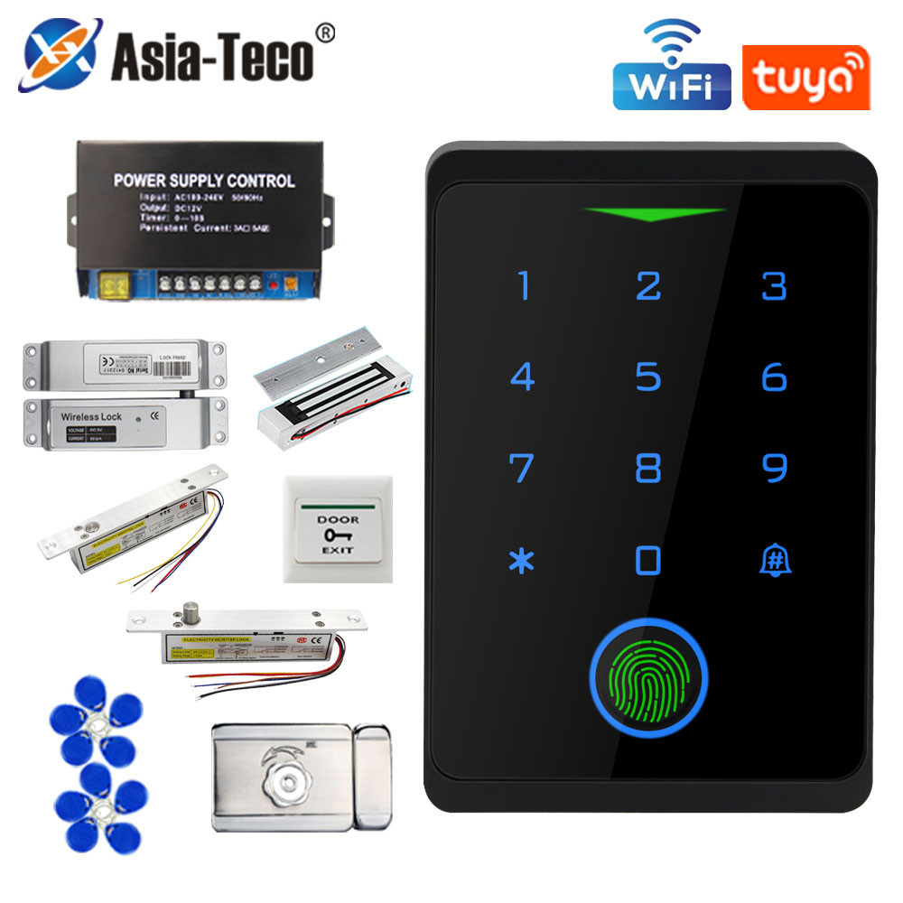 Tuya Wifi RFID Access Control System ชุดลายนิ้วมือประตูเปิดสมาร์ท Home Security ดิจิตอลอิเล็กทรอนิกส์แม่เหล็กประตูล็อคชุด
