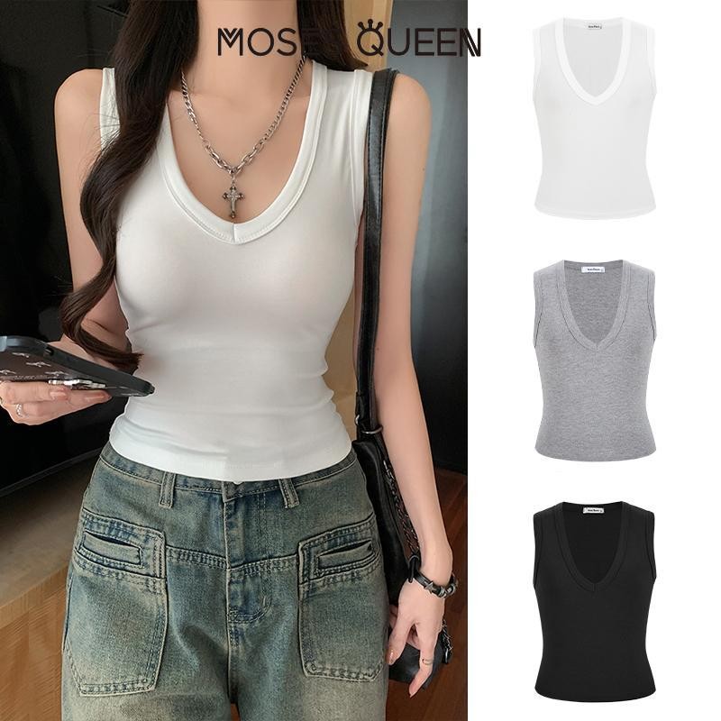 < MOSESQUEEN > เซ็กซี่แปรงไหล่กว้าง Self-heating Warm Vest สําหรับผู้หญิงพร้อมแผ่นรองหน้าอกฤดูใบไม้ร่วงและฤดูหนาวสวมใส่ด้านใน Slimming Bottoming เสื้อด้านบน #62839